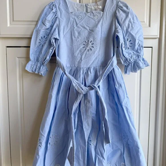 NWT Patachou Girls Blue Embroidered Cotton Dress